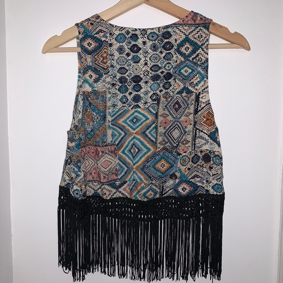 Sans Souci Multi Colour Fringe Sleeveless Top - Picture 2 of 2